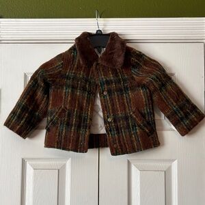 Edgehill Collection Brown Plaid Jacket with Faux-Fur Collar